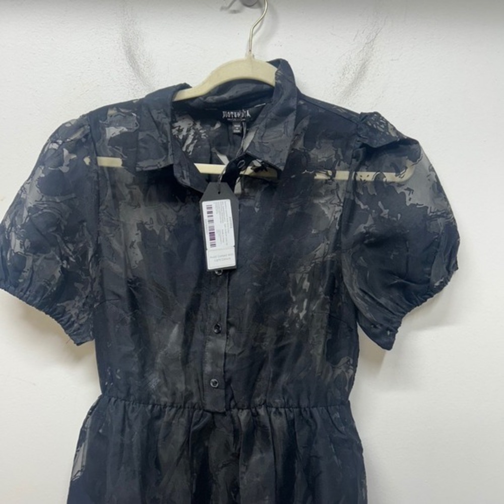 NWT Disturbia Spectre Layered Midi Shirt Dress Black Burnout Floral US 6 - Picture 5 of 14